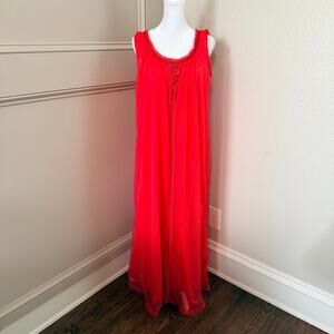 Vintage Tosca Red Chiffon Sweep Nightgown Lace Trim Lingerie Sz M